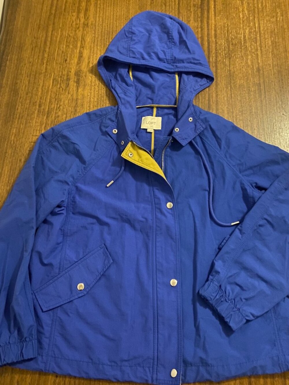 LOFT Hooded Royal Blue Rain Jacket with Yellow Trim - Medium $25